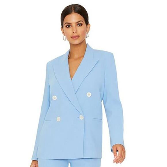 Black Halo Jackets & Blazers - Black Halo 12 Hugo Double Breasted Blazer Jacket Blue Long Sleeves Stretch